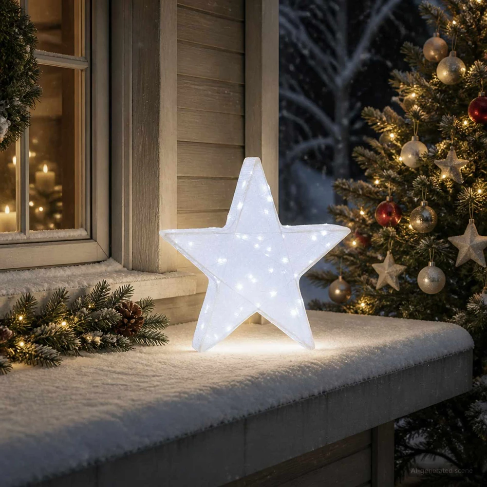 3D Kalėdų žvaigždė 50 LED Šalta balta 55 x 53,5 x 10 cm