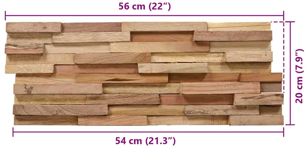 3D sienos apdailos plokštės, 10vnt., tikmedžio masyvas, 1,08m²