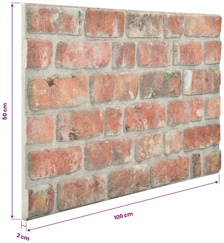 Sienų plokštės 10 vnt. 100 x 50 cm Raudona EPS putos