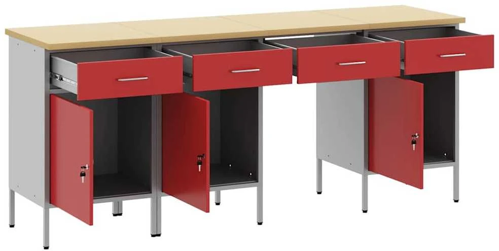 Darbo spinta 4 vnt. Raudona Inžinerinė mediena ir plienas