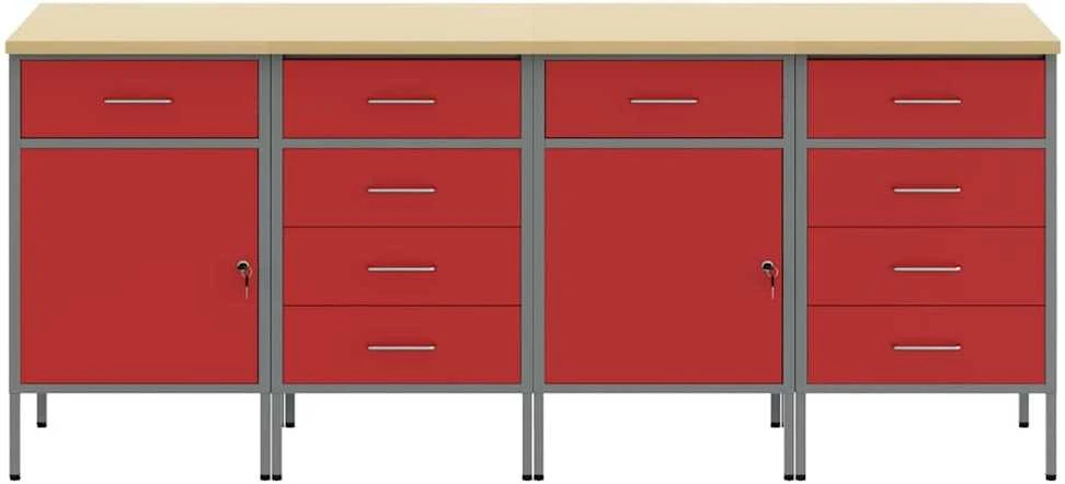 Darbo spinta 4 vnt. Raudona ir pilka 200 x 55 x 85 cm