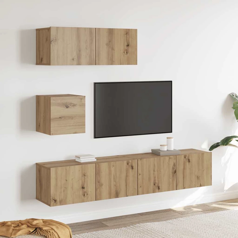 TV staliukas 4 dalių sieninis televizoriaus spintelės komplektas Artisan Oak