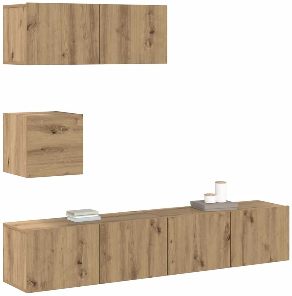 TV staliukas 4 dalių sieninis televizoriaus spintelės komplektas Artisan Oak