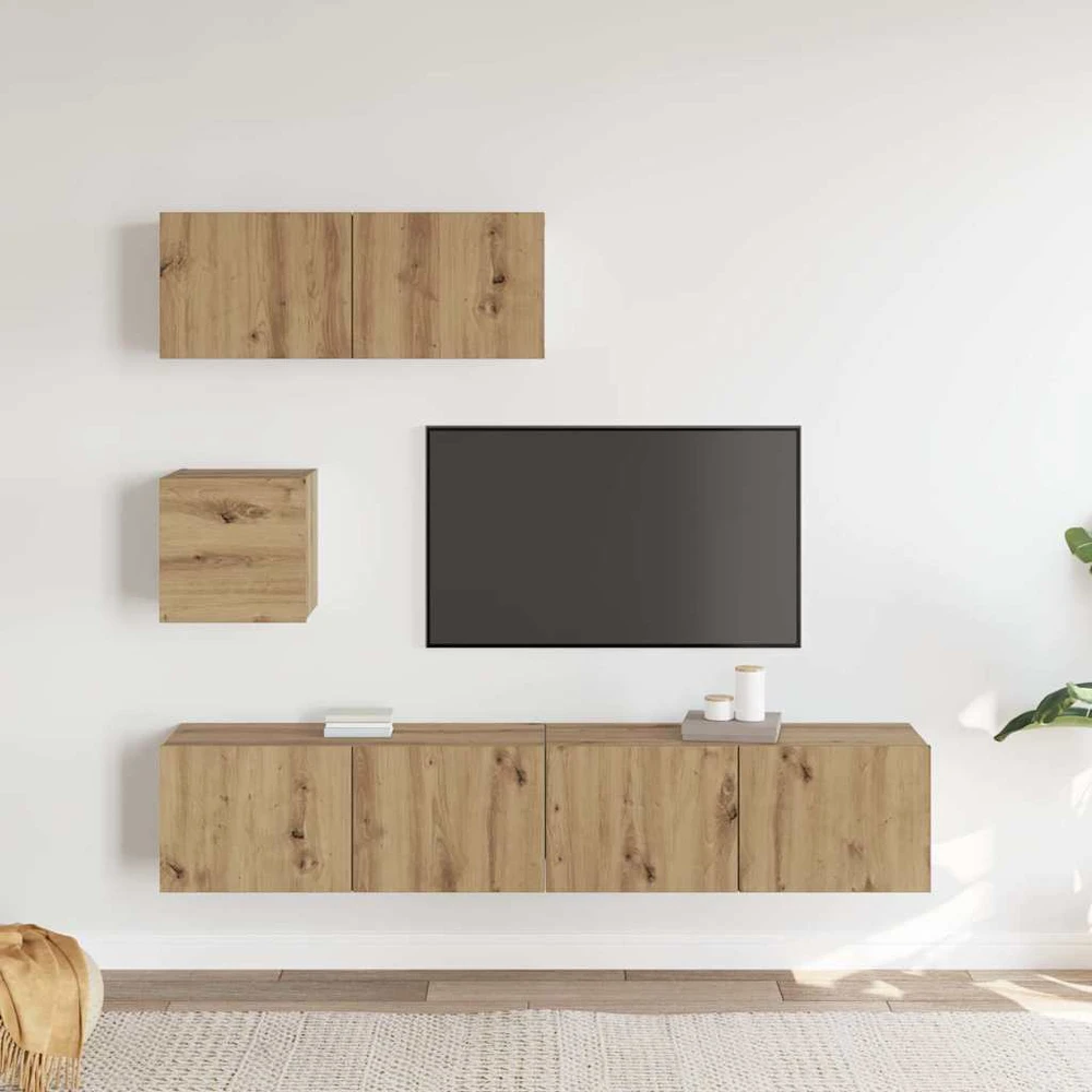 TV staliukas 4 dalių sieninis televizoriaus spintelės komplektas Artisan Oak