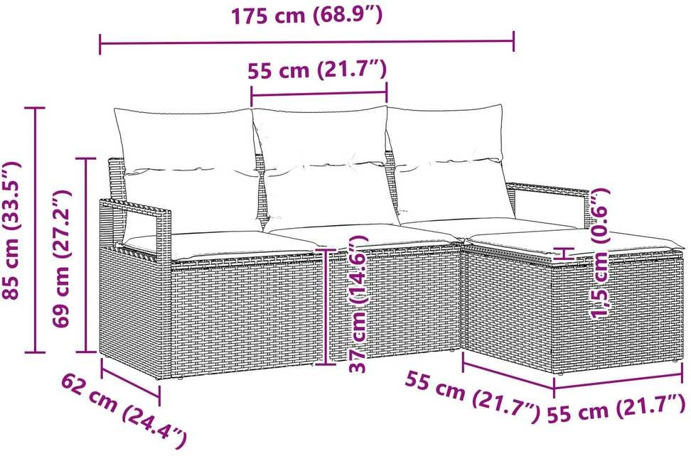 Sofa Sofos komplektas 4 vnt. Juoda poliratanas