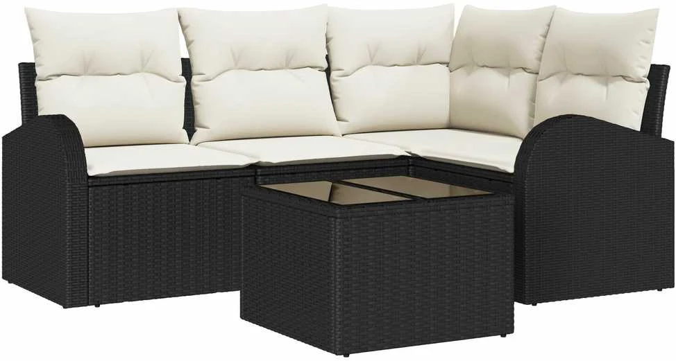 Lauko baldų komplektas Sodo Sofų Rinkinys 5 pcs Juoda poliratanas