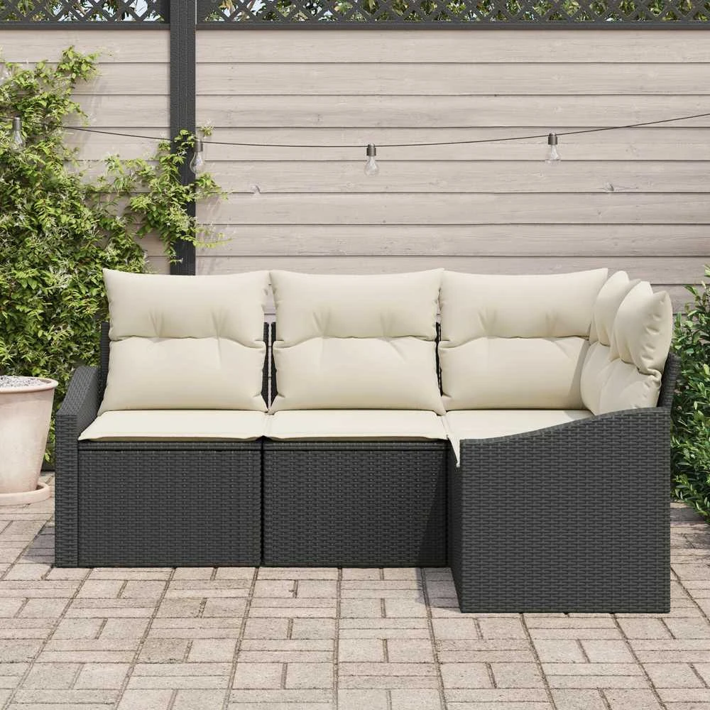 Lauko baldų komplektas Sofos komplektas su pagalve 4 pcs Juoda poliratanas