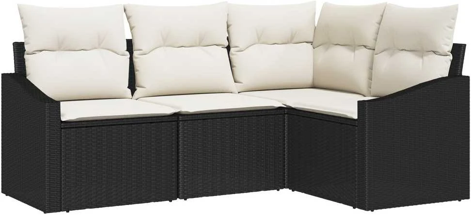 Lauko baldų komplektas Sofos komplektas su pagalve 4 pcs Juoda poliratanas