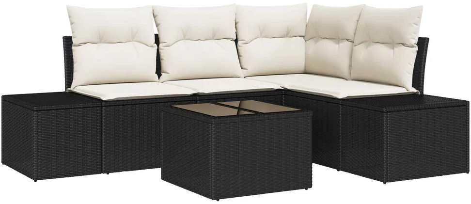 Lauko baldų komplektas Sodo Sofų Rinkinys 5 pcs Juoda poliratanas