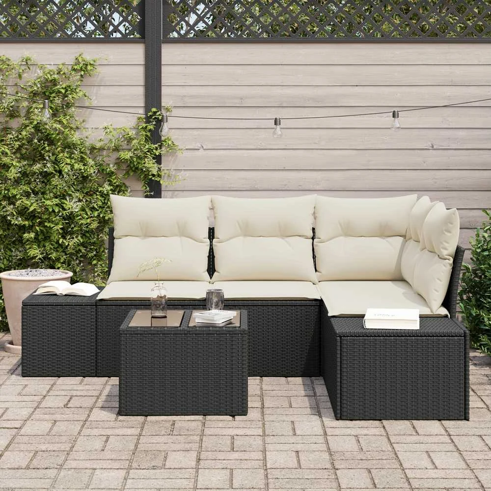 Lauko baldų komplektas Sodo Sofų Rinkinys 5 pcs Juoda poliratanas