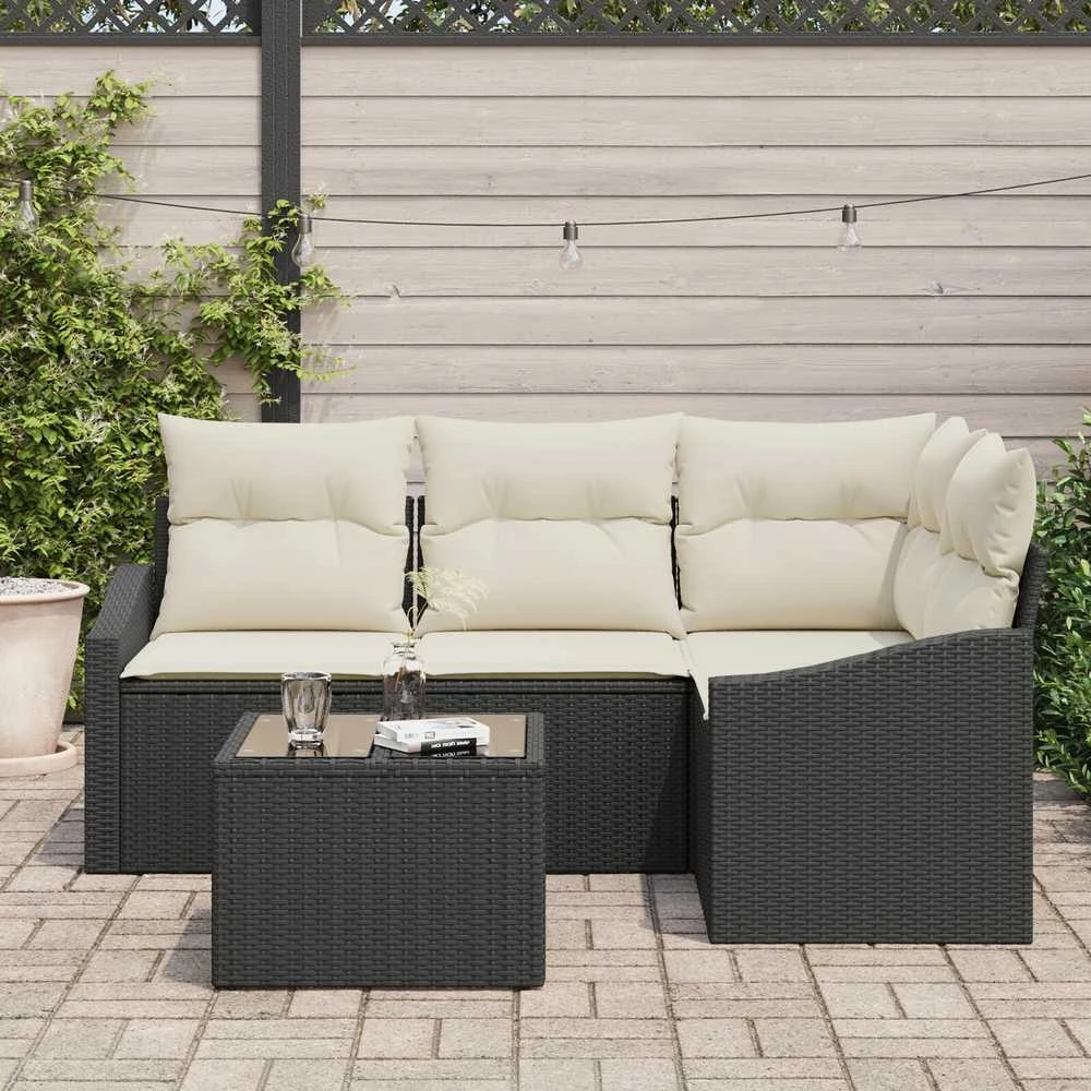 Lauko baldų komplektas Sofos komplektas su pagalve 5 pcs Juoda poliratanas