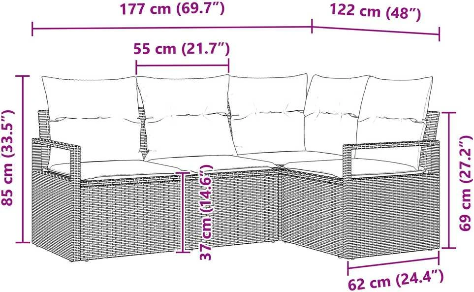 Lauko baldų komplektas Sofos komplektas 4 vnt. Smėlio poliratanas