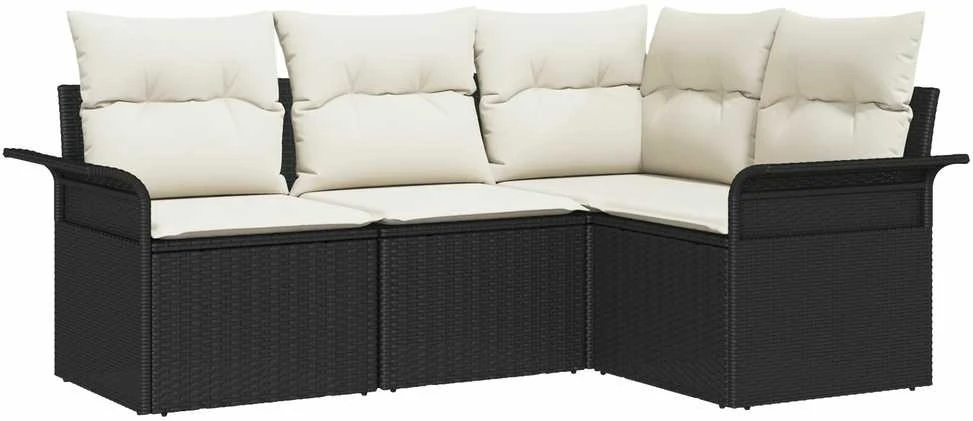 Lauko baldų komplektas Sodo Sofų Rinkinys su pagalve 4 pcs Juoda poliratanas