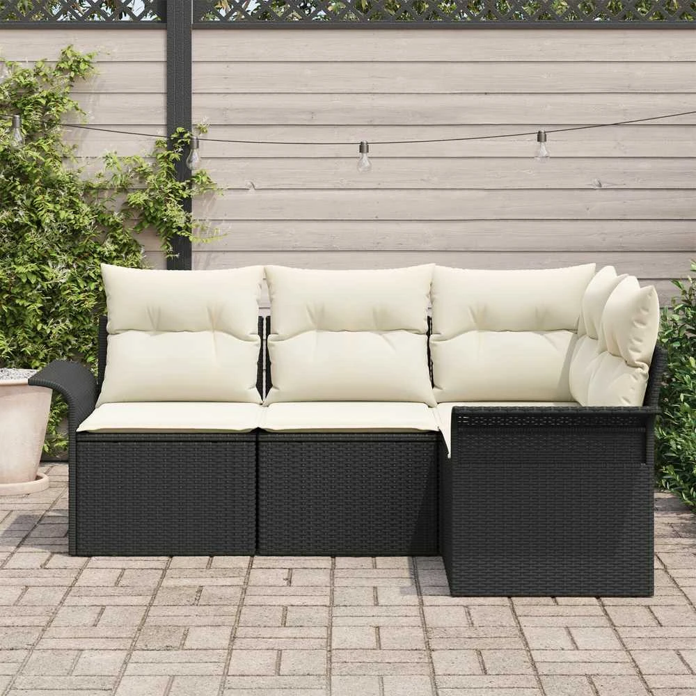 Lauko baldų komplektas Sodo Sofų Rinkinys su pagalve 4 pcs Juoda poliratanas