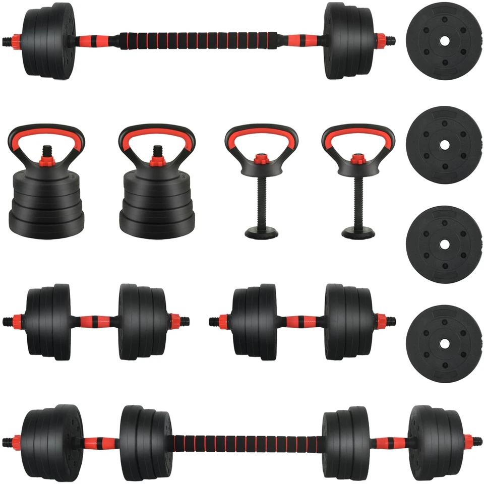 4-in-1 hantelių rinkinys 30kg Juoda ir raudona