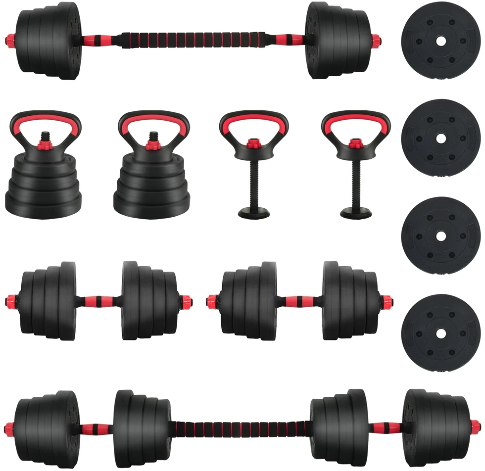 4-in-1 hantelių rinkinys 40 kg Juoda ir raudona