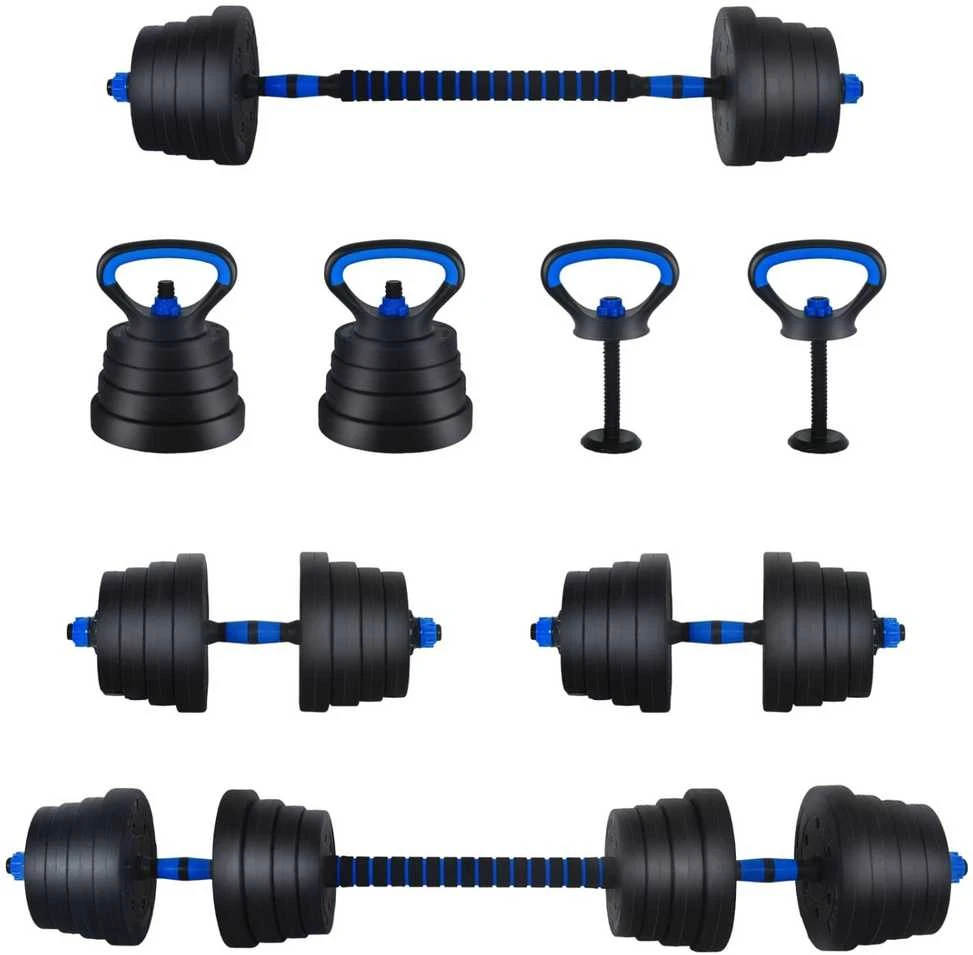 4-in-1 svorių rinkinys: hantelis, štanga, kestutis 30 kg
