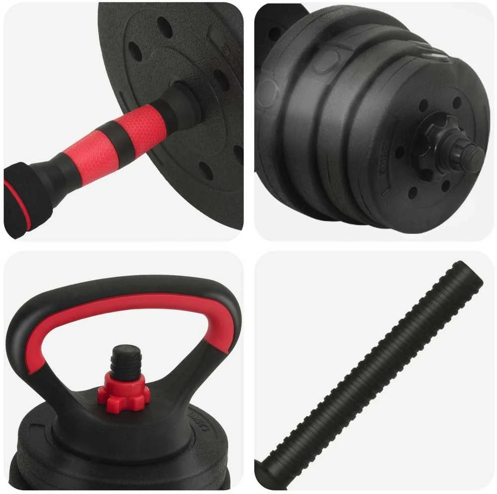 4-in-1 svorių rinkinys: hantelis, štanga, kestutis 30 kg