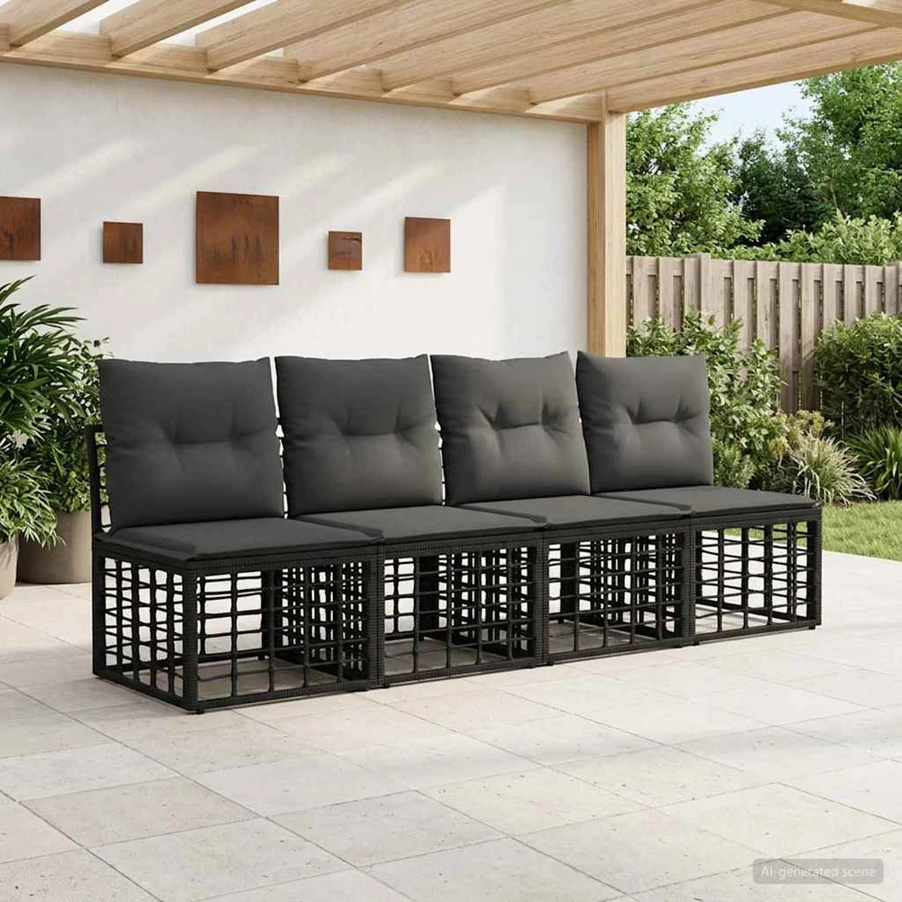 4 sėdimų vietų sodo sofa be rankų 4 vnt. 4-Vietų skaičius Juoda