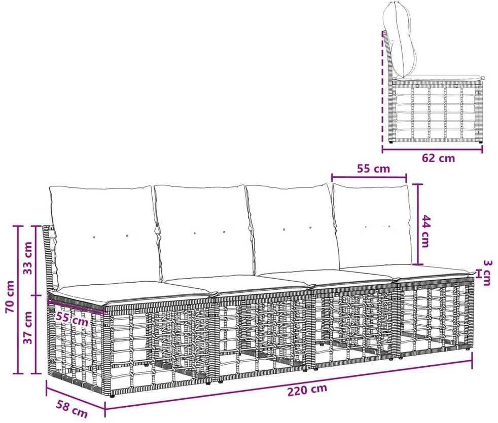 4 sėdimų vietų sodo sofa be rankų 4 vnt. 4-Vietų skaičius