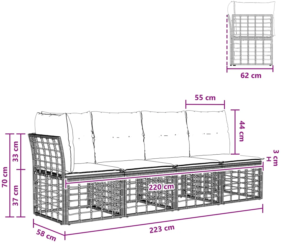 4 sėdimų vietų sodo sofa su kaire ranka 4 vnt. 4-Vietų skaičius