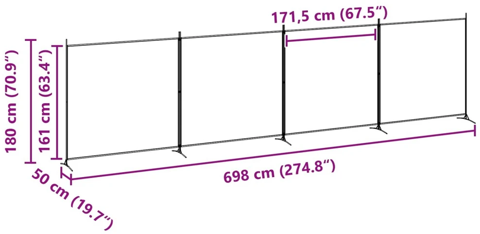 4-skydelis kambario skirstytuvas Smėlio 698 x 180 cm Audinys