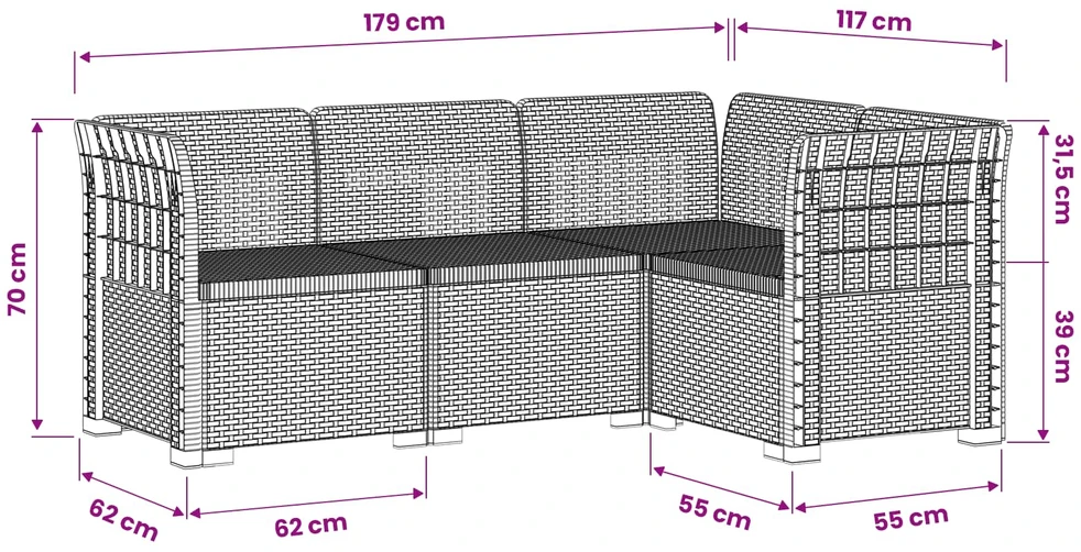 4-vietė Sodo Sofa Rattano Išvaizda PP Antracito