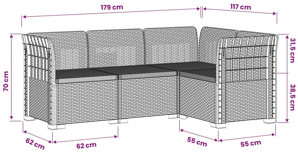 4-vietė Sodo Sofa Rattano Išvaizda PP Antracito