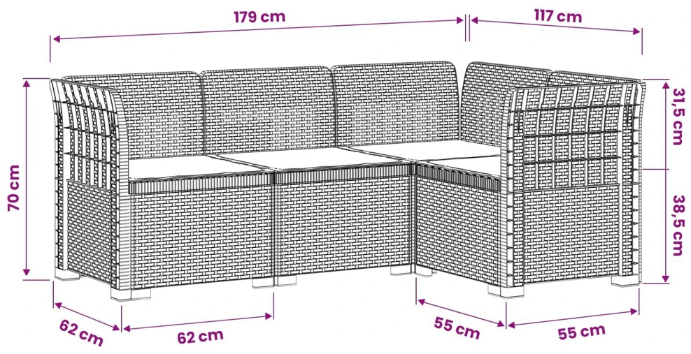 4-vietė Sodo Sofa Su Pagalvėlėmis Rattano Išvaizda PP Balta