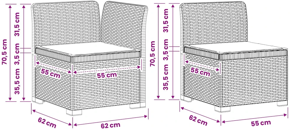 4-vietė Sodo Sofa Su Pagalvėlėmis Rattano Išvaizda PP Ruda