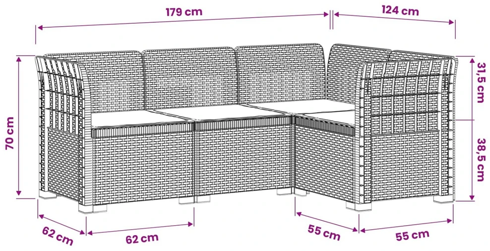 4-vietė Sodo Sofa Su Pagalvėlėmis Rattano Išvaizda PP Ruda