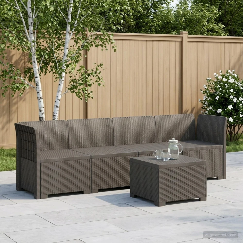 4 vietų sodo sofa pintinės išvaizdos PP Šviesiai pilka