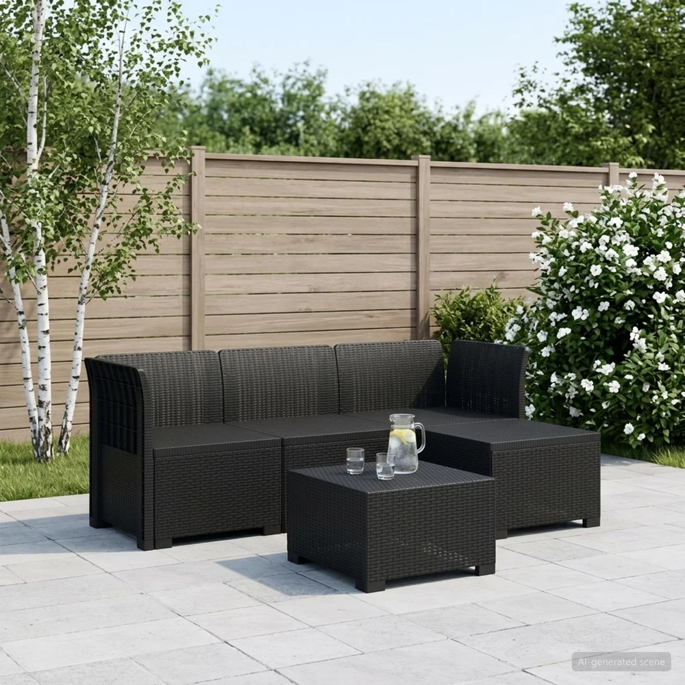 4 Vietų Sodo Sofa Ratanų Imitacija PP Antracito
