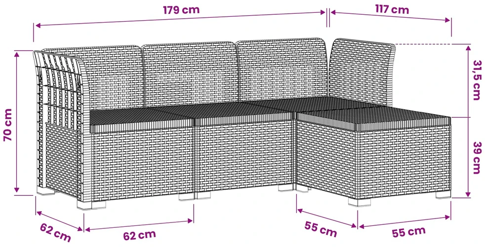4 Vietų Sodo Sofa Ratanų Imitacija PP Balta