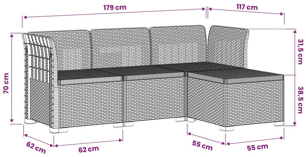 4 Vietų Sodo Sofa Ratanų Imitacija PP Balta