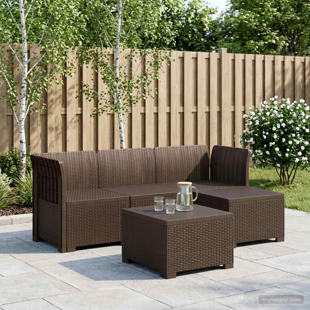 4 Vietų Sodo Sofa Ratanų Imitacija PP Ruda