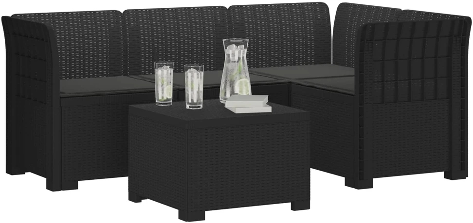 4 Vietų Sodo Sofa su Pagalvėlėmis Ratanų Imitacija PP Antracito
