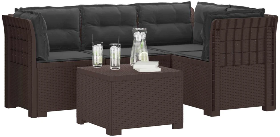 4 Vietų Sodo Sofa su Pagalvėlėmis Ratanų Imitacija PP Ruda