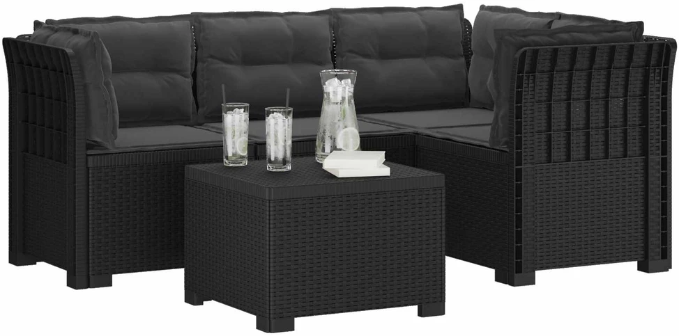 4 Vietų Sodo Sofa su Pagalvėlėmis Ratanų Imitacija PP Antracito