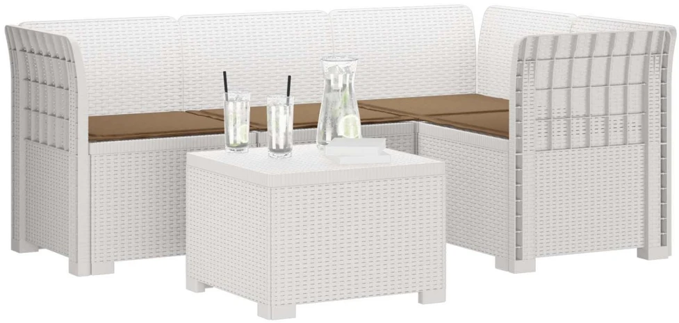 4 Vietų Sodo Sofa su Pagalvėlėmis Ratanų Imitacija PP Balta