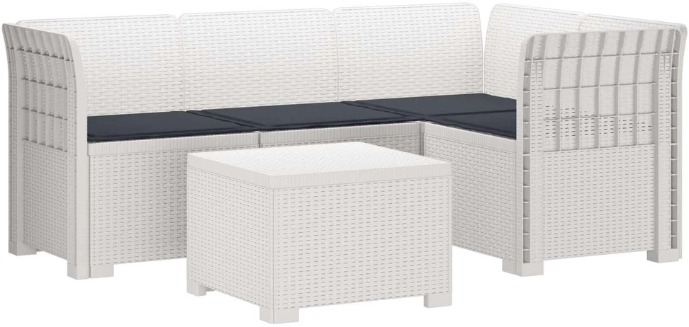 4 Vietų Sodo Sofa su Pagalvėlėmis Ratanų Imitacija PP Balta