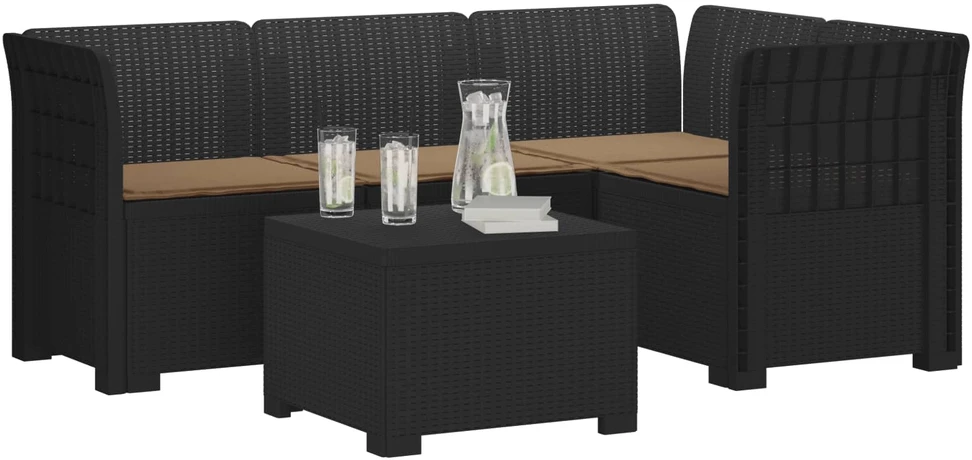 4 Vietų Sodo Sofa su Pagalvėlėmis Ratanų Imitacija PP Antracito