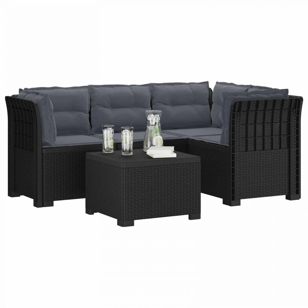 4 Vietų Sodo Sofa su Pagalvėlėmis Ratanų Imitacija PP Antracito