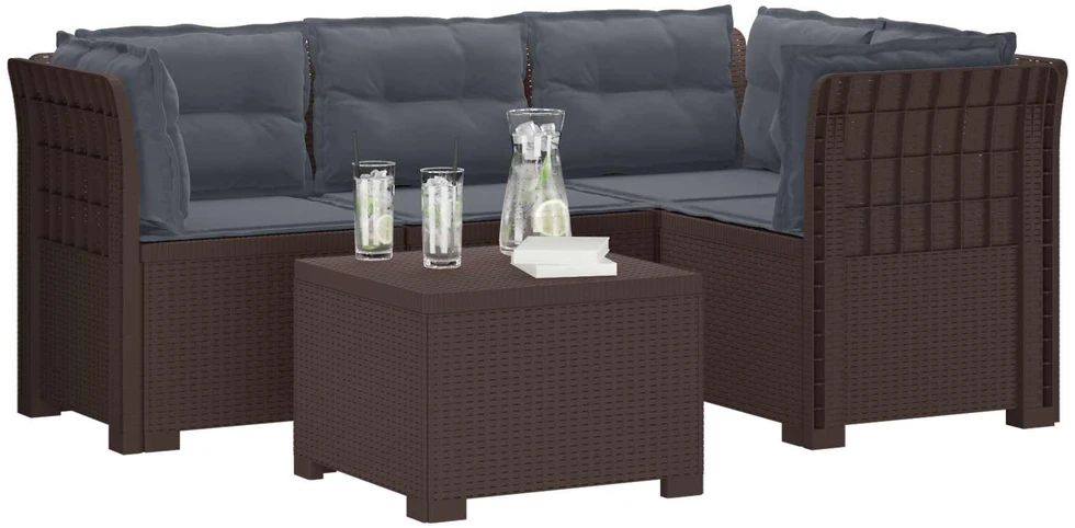 4 Vietų Sodo Sofa su Pagalvėlėmis Ratanų Imitacija PP Ruda