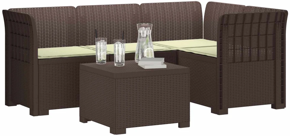 4 Vietų Sodo Sofa su Pagalvėlėmis Ratanų Imitacija PP Ruda