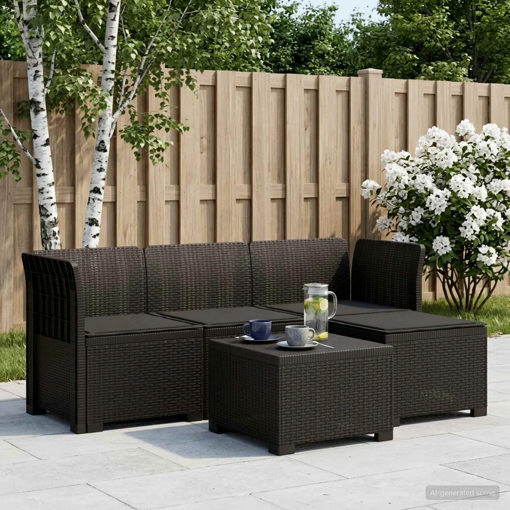 4 Vietų Sodo Sofa su Pagalvėlėmis Ratanų Imitacija PP Antracito