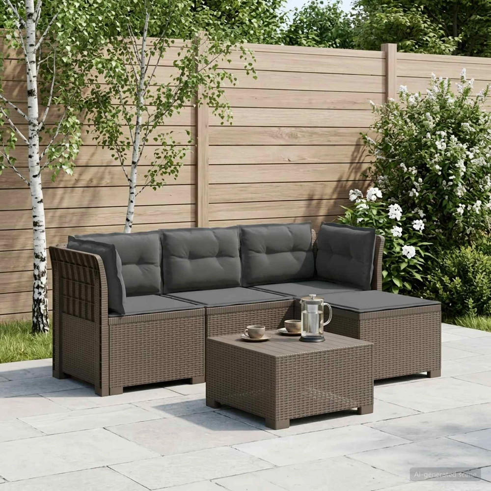 4 Vietų Sodo Sofa su Pagalvėlėmis Ratanų Imitacija PP