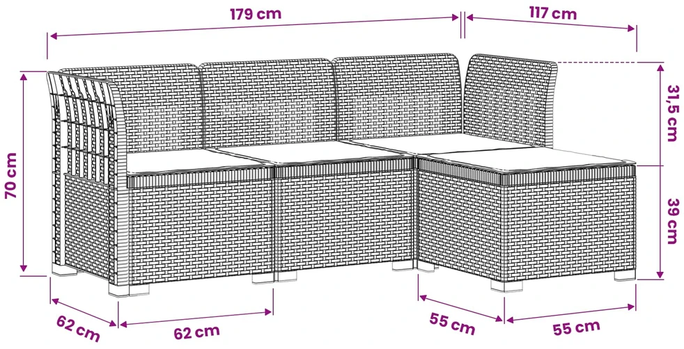 4 Vietų Sodo Sofa su Pagalvėlėmis Ratanų Imitacija PP Balta