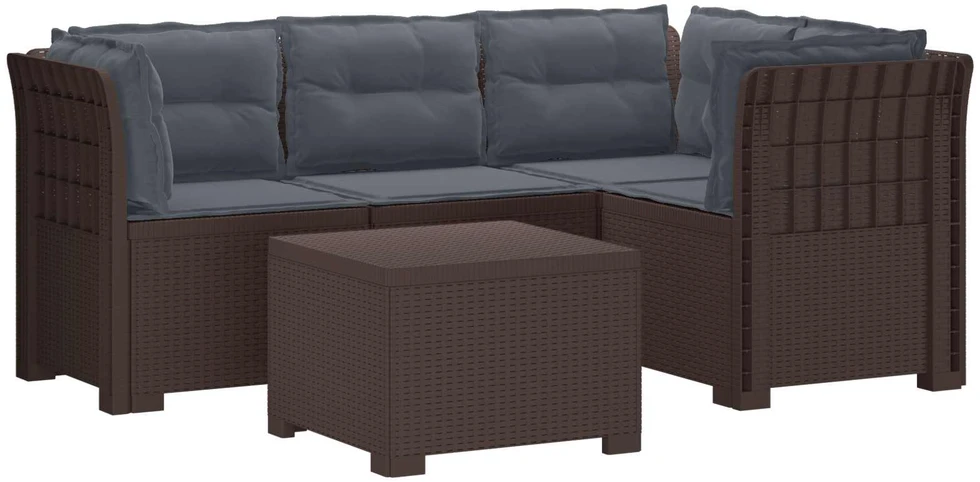 4 Vietų Sodo Sofa su Pagalvėlėmis Ratanų Imitacija PP Ruda