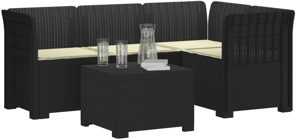 4 Vietų Sodo Sofa su Pagalvėlėmis Ratanų Imitacija PP Antracito